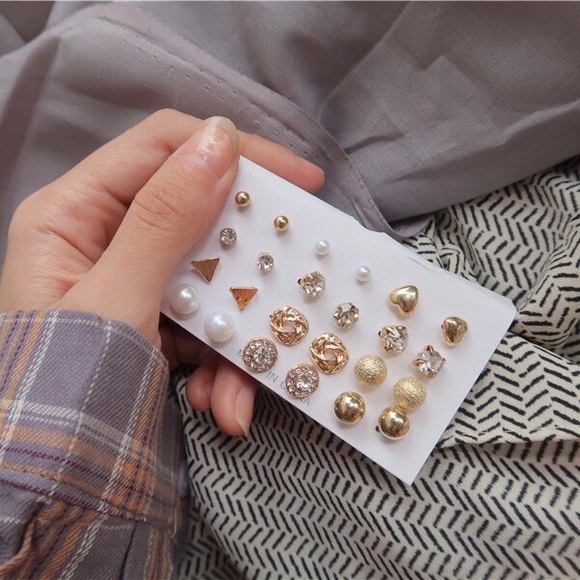 Golden Post Earring Set 12-pack - Picture 2 of 4